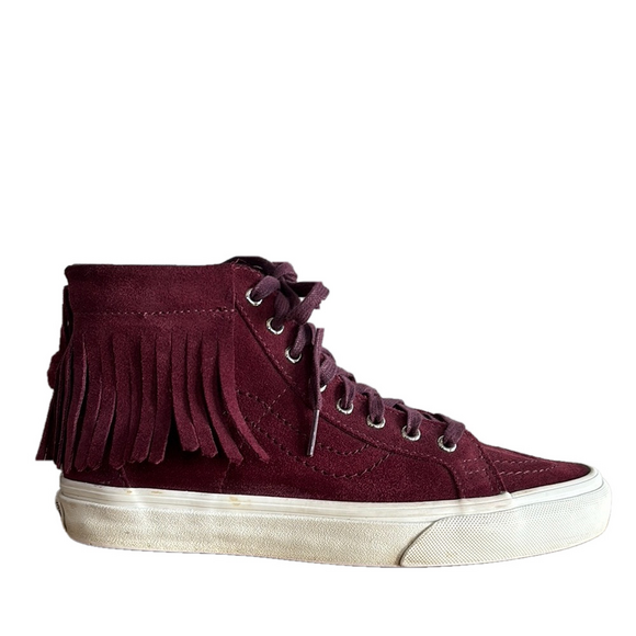 Vans SK8-Hi Moccasin High-Tops Burgundy Suede Fringe Detail Sneakers - Picture 1 of 13